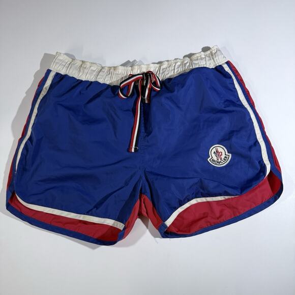 Moncler Swim Shorts Men’s Large Blue Red White Nylon Lined Drawstring Logo - Picture 1 of 6